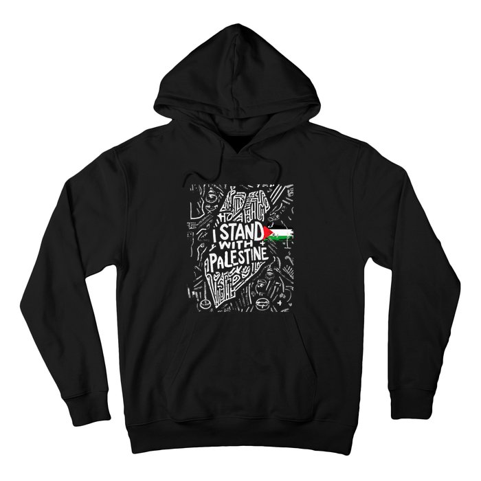 Support I Stand With Palestine Free Palestine Flag Arabic  Hoodie