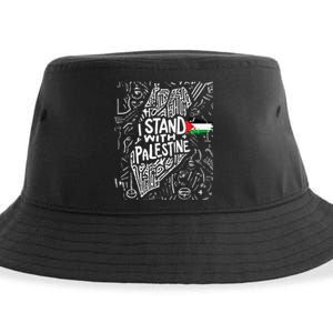 Support I Stand With Palestine Free Palestine Flag Arabic  Sustainable Bucket Hat