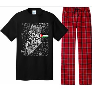 Support I Stand With Palestine Free Palestine Flag Arabic  Pajama Set