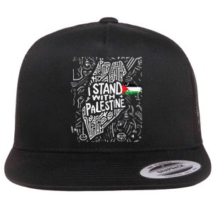 Support I Stand With Palestine Free Palestine Flag Arabic  Flat Bill Trucker Hat