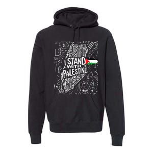 Support I Stand With Palestine Free Palestine Flag Arabic  Premium Hoodie