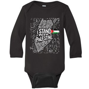 Support I Stand With Palestine Free Palestine Flag Arabic  Baby Long Sleeve Bodysuit