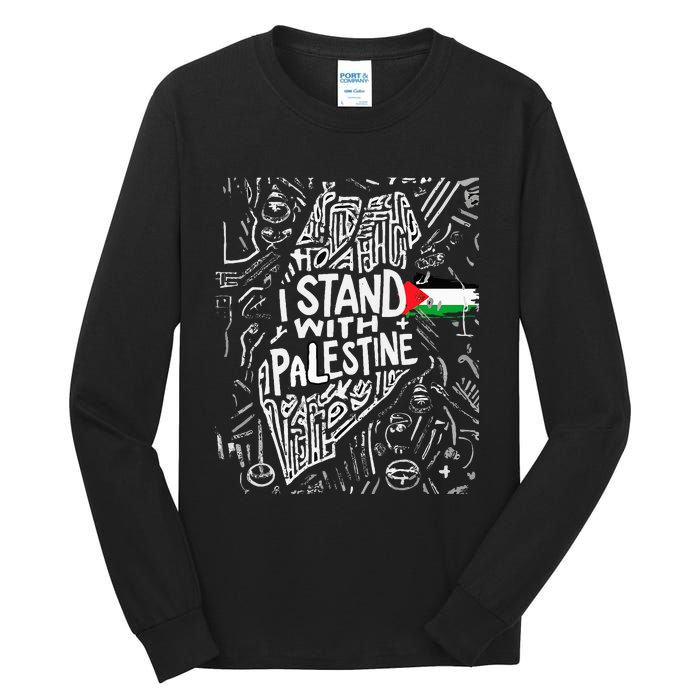 Support I Stand With Palestine Free Palestine Flag Arabic  Tall Long Sleeve T-Shirt