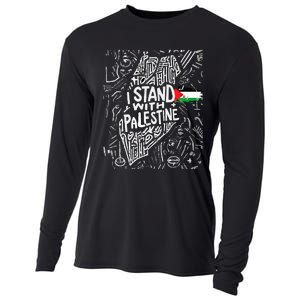 Support I Stand With Palestine Free Palestine Flag Arabic  Cooling Performance Long Sleeve Crew