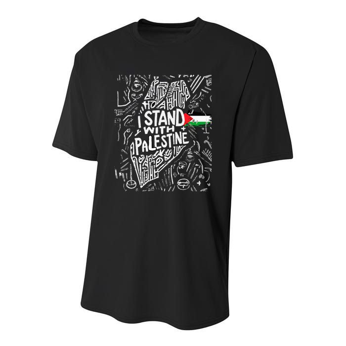 Support I Stand With Palestine Free Palestine Flag Arabic  Youth Performance Sprint T-Shirt