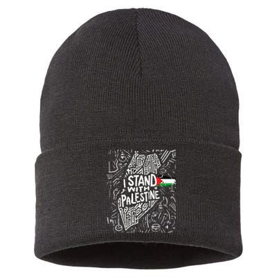 Support I Stand With Palestine Free Palestine Flag Arabic  Sustainable Knit Beanie