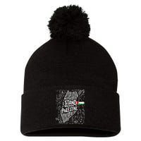 Support I Stand With Palestine Free Palestine Flag Arabic  Pom Pom 12in Knit Beanie