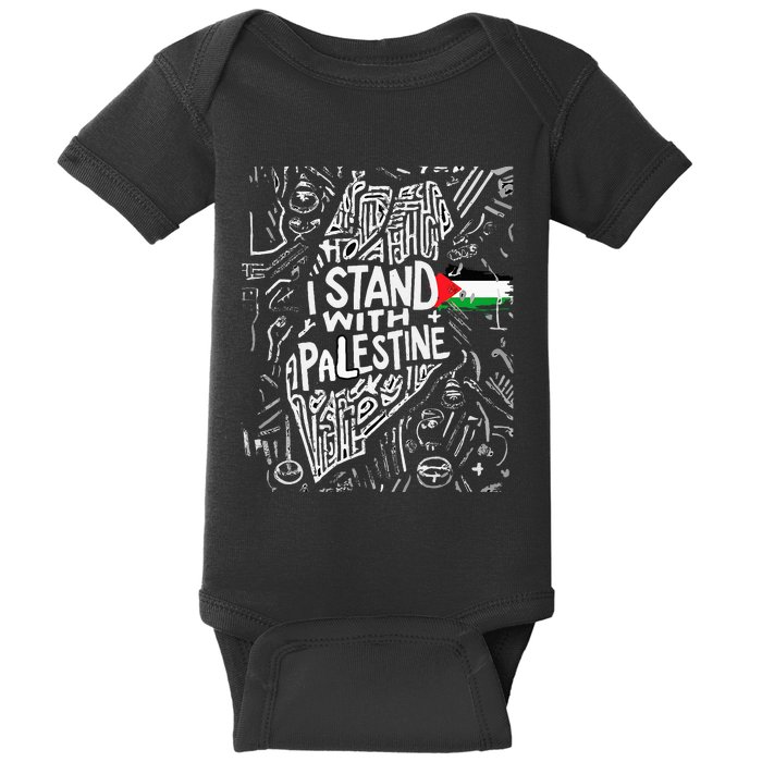 Support I Stand With Palestine Free Palestine Flag Arabic  Baby Bodysuit