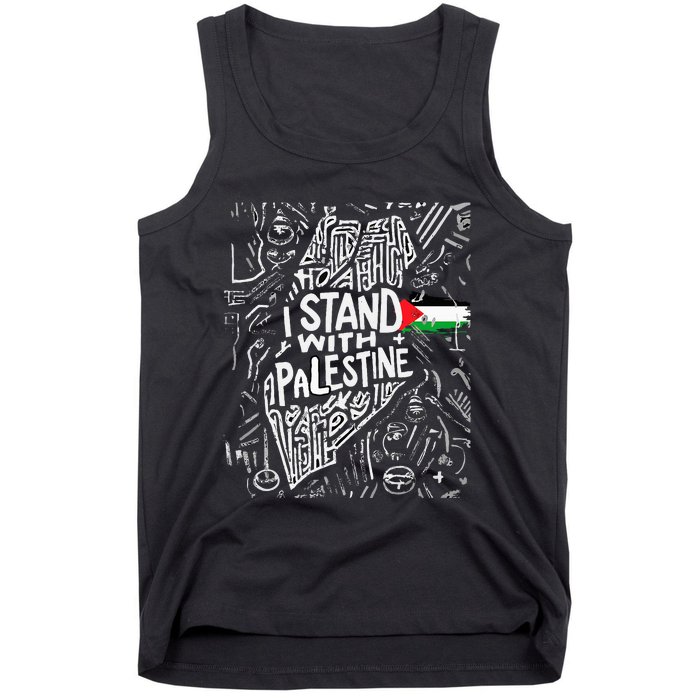 Support I Stand With Palestine Free Palestine Flag Arabic  Tank Top