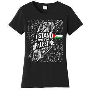 Support I Stand With Palestine Free Palestine Flag Arabic  Women's T-Shirt