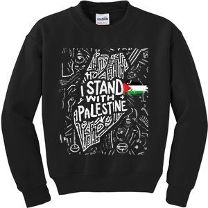 Support I Stand With Palestine Free Palestine Flag Arabic  Kids Sweatshirt