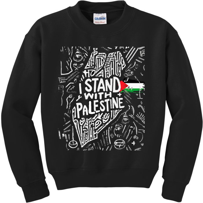 Support I Stand With Palestine Free Palestine Flag Arabic  Kids Sweatshirt