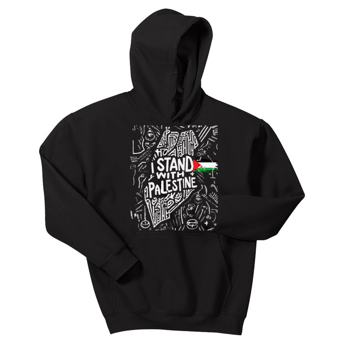 Support I Stand With Palestine Free Palestine Flag Arabic  Kids Hoodie