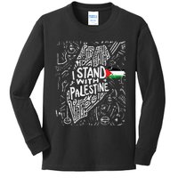 Support I Stand With Palestine Free Palestine Flag Arabic  Kids Long Sleeve Shirt