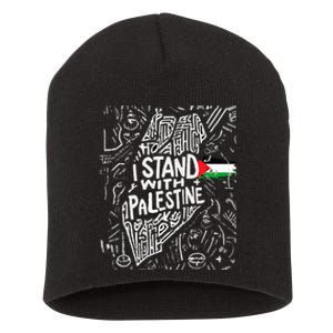 Support I Stand With Palestine Free Palestine Flag Arabic  Short Acrylic Beanie