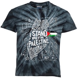 Support I Stand With Palestine Free Palestine Flag Arabic  Kids Tie-Dye T-Shirt