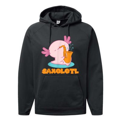 Saxolotl I Sax Bari Saxophone Pink Axolotl Performance Fleece Hoodie