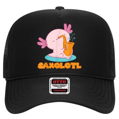 Saxolotl I Sax Bari Saxophone Pink Axolotl High Crown Mesh Back Trucker Hat