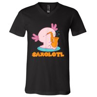 Saxolotl I Sax Bari Saxophone Pink Axolotl V-Neck T-Shirt