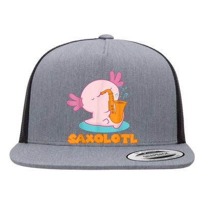 Saxolotl I Sax Bari Saxophone Pink Axolotl Flat Bill Trucker Hat