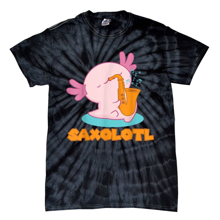 Saxolotl I Sax Bari Saxophone Pink Axolotl Tie-Dye T-Shirt