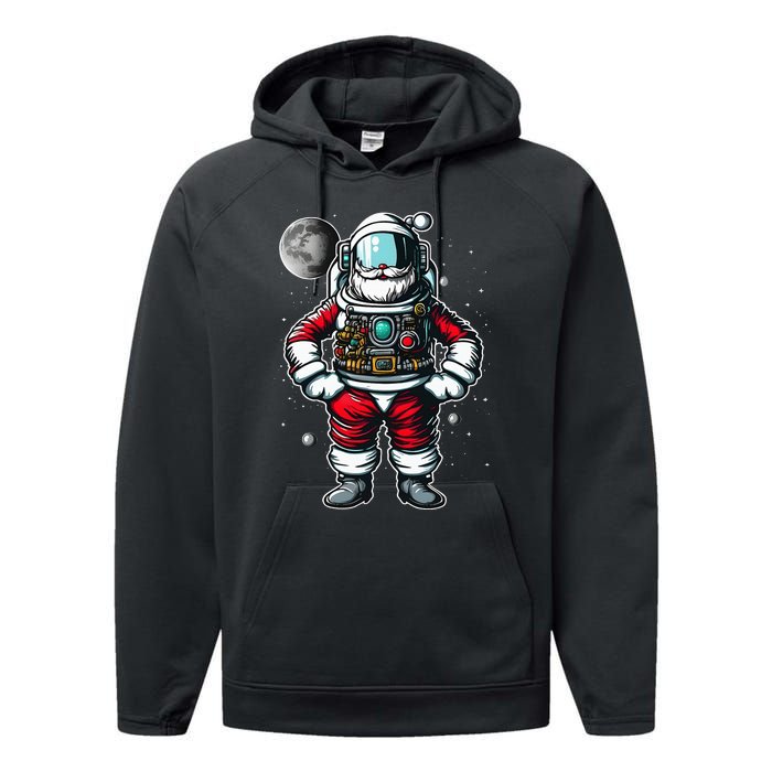 Santa in Space Festive Astronaut Christmas Gift Performance Fleece Hoodie