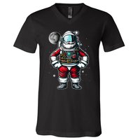 Santa in Space Festive Astronaut Christmas Gift V-Neck T-Shirt