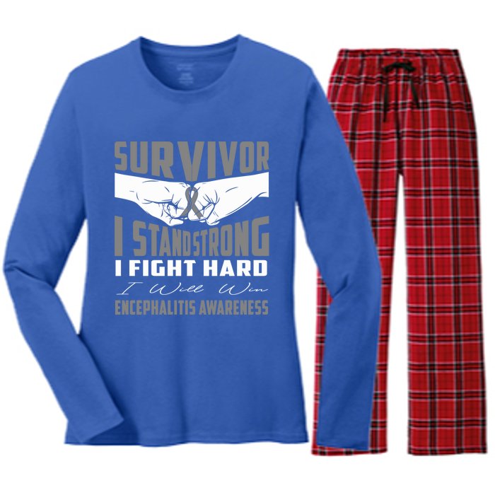 Survivor I Stand Strong Encephalitis Awareness Great Gift Women's Long Sleeve Flannel Pajama Set 