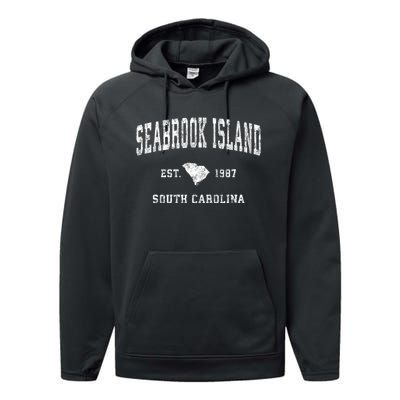 Seabrook Island South Carolina Sc Vintage Established Athletic Sports Performance Fleece Hoodie