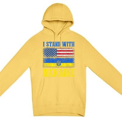 Support I Stand With Ukraine American Ukrainian Flag Gift Premium Pullover Hoodie