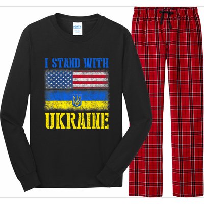 Support I Stand With Ukraine American Ukrainian Flag Gift Long Sleeve Pajama Set