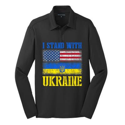 Support I Stand With Ukraine American Ukrainian Flag Gift Silk Touch Performance Long Sleeve Polo