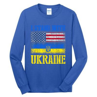 Support I Stand With Ukraine American Ukrainian Flag Gift Tall Long Sleeve T-Shirt