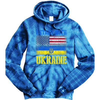 Support I Stand With Ukraine American Ukrainian Flag Gift Tie Dye Hoodie