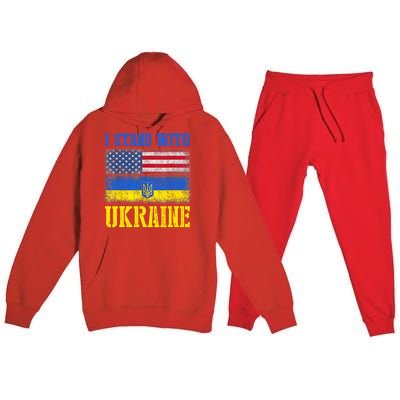 Support I Stand With Ukraine American Ukrainian Flag Gift Premium Hooded Sweatsuit Set