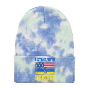 Support I Stand With Ukraine American Ukrainian Flag Gift Tie Dye 12in Knit Beanie