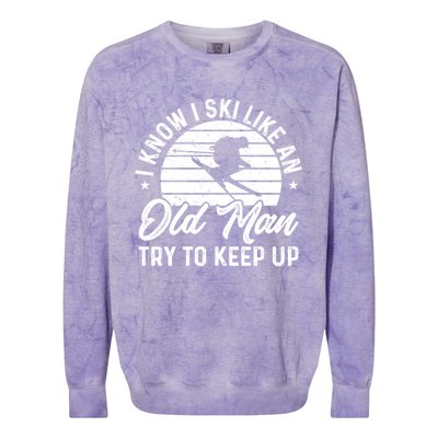 Skiing I Ski Like An Old Try To Keep Up Winter Skier Gift Colorblast Crewneck Sweatshirt