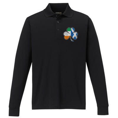 Scotch Irish Shamrock Scottish St Patricks Day Performance Long Sleeve Polo