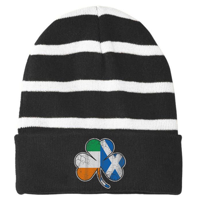 Scotch Irish Shamrock Scottish St Patricks Day Striped Beanie with Solid Band