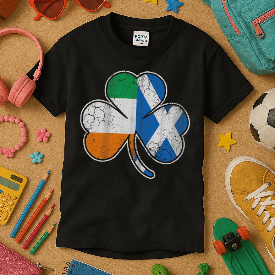 Scotch Irish Shamrock Scottish St Patricks Day Kids T-Shirt