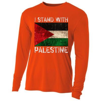 Support I Stand With Palestine Free Palestine Flag Arabic Cooling Performance Long Sleeve Crew