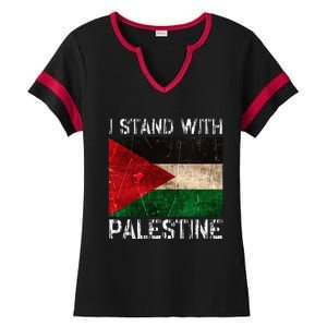 Support I Stand With Palestine Free Palestine Flag Arabic Ladies Halftime Notch Neck Tee