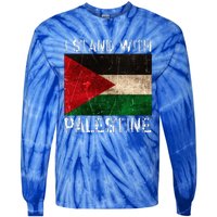 Support I Stand With Palestine Free Palestine Flag Arabic Tie-Dye Long Sleeve Shirt