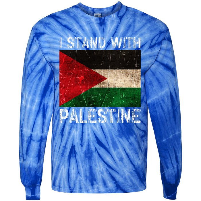 Support I Stand With Palestine Free Palestine Flag Arabic Tie-Dye Long Sleeve Shirt