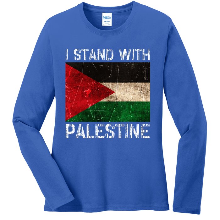 Support I Stand With Palestine Free Palestine Flag Arabic Ladies Long Sleeve Shirt