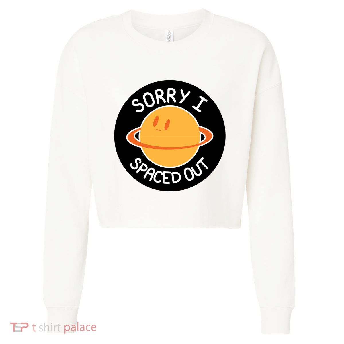 Sorry I Spaced Out Saturn Cropped Pullover Crew