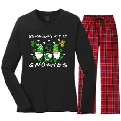 saint irish Shenanigans Squad St Patricks Day Gnomes  Women's Long Sleeve Flannel Pajama Set 