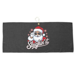 Sleighin It Santa Cool Style Sleighing Large Microfiber Waffle Golf Towel