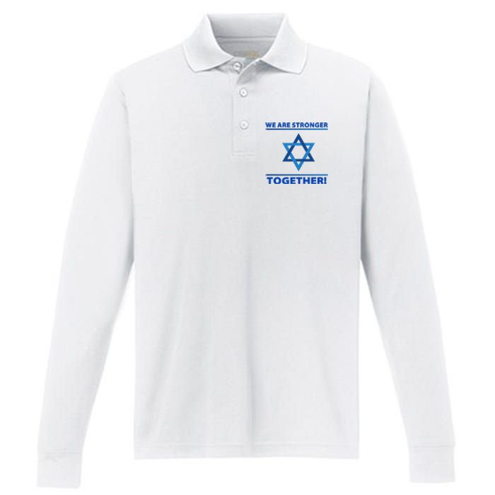 Support Israel Stronger Together Jewish David Star Performance Long Sleeve Polo