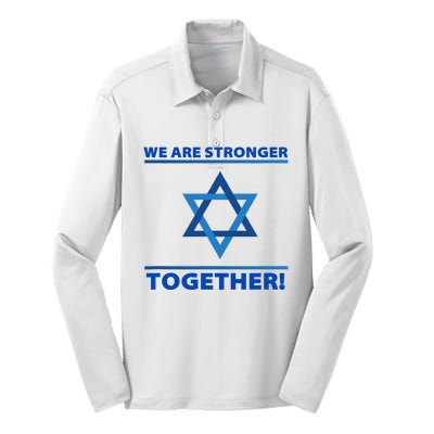 Support Israel Stronger Together Jewish David Star Silk Touch Performance Long Sleeve Polo